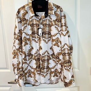 Stella 100% cotton Stylish White and Gold Patterned Shirt